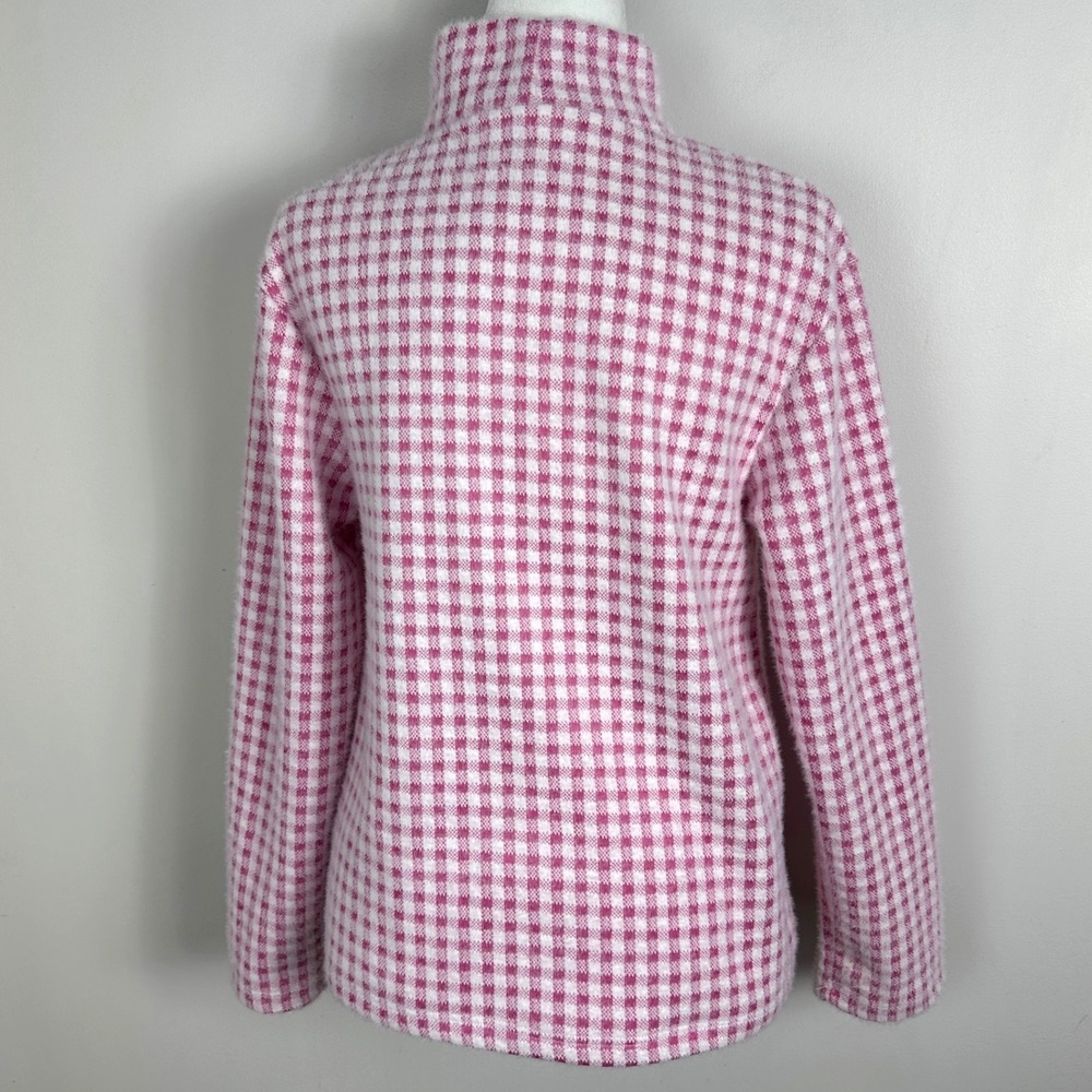 Zara Pink White Mock Neck Sweater Womens Size Small Checkered Plaid‎ Preppy Knit - Picture 5 of 16
